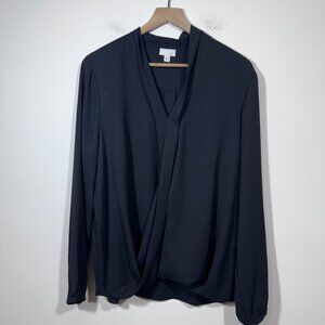 J. Jill Womens Black V-Neck Surplice Blouse Top Size XL Office Career Wear